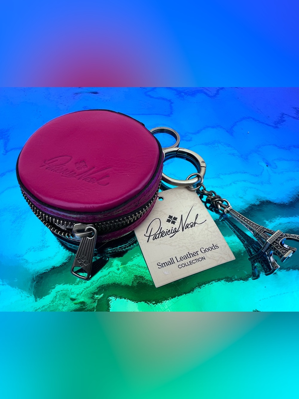 Patricia Nash Red Leather Round Macaroon Coin Purse Keychain/Charm